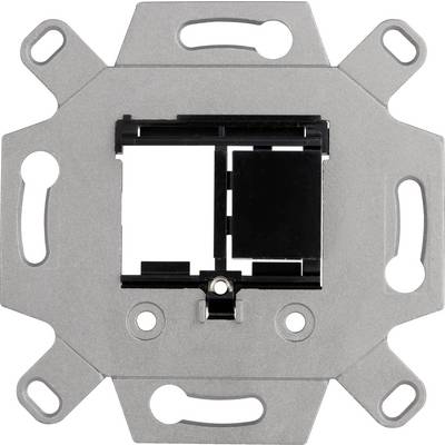Metallschalterrahmen mit zwei quadratischen Öffnungen in der Mitte, auf einer weißen Hintergrund. Eignet sich für Elektromontage.