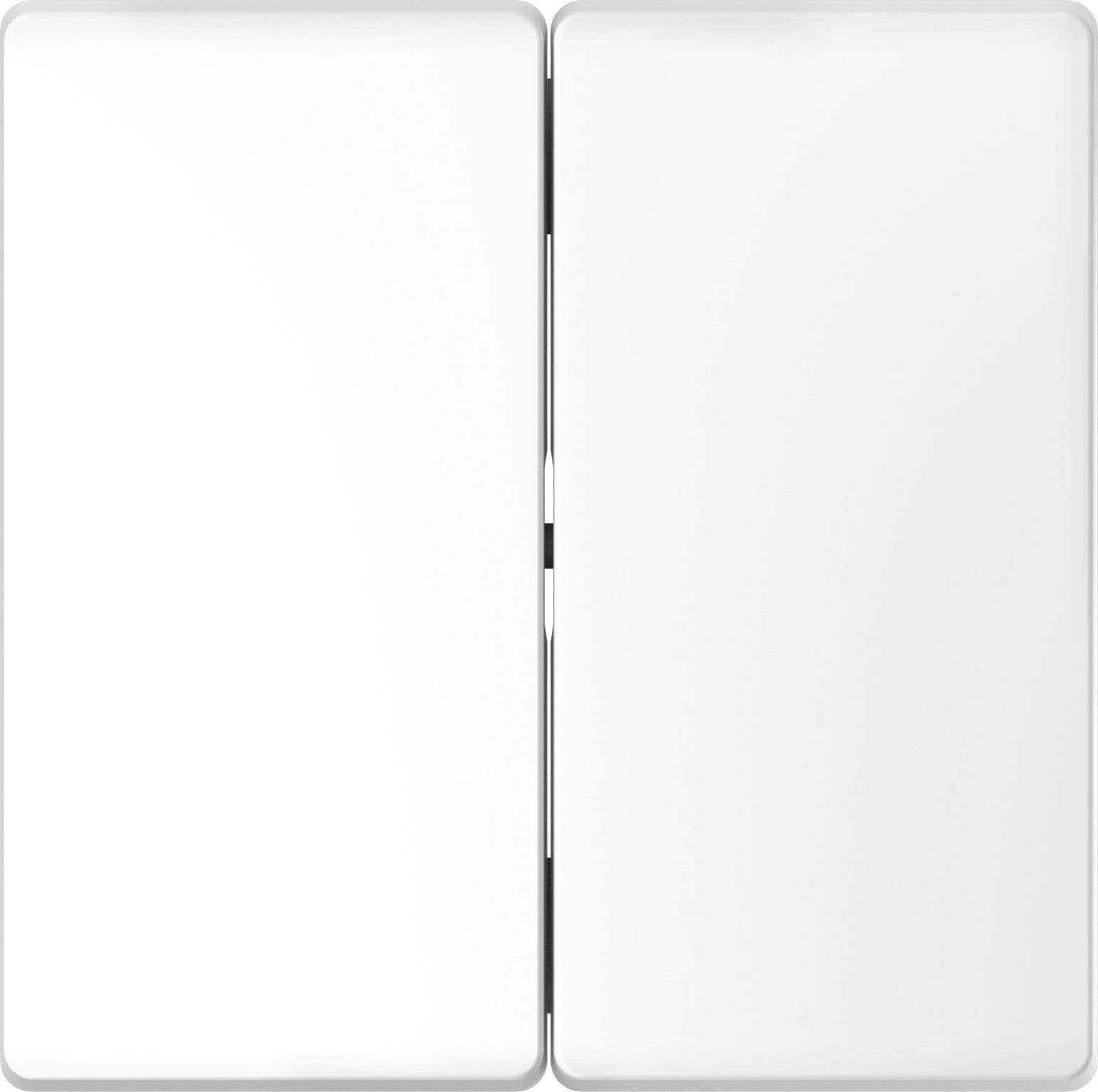 Zwei weiße, schmale Paneele sind in der Mitte verbunden und formen eine glatte, minimalistische Oberfläche.