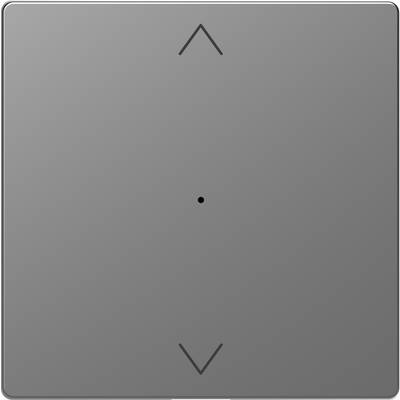 Eine graue Fläche mit einem kleinen Punkt in der Mitte und zwei Pfeilen, die nach oben und unten zeigen, ähnlich wie bei einem Lichtschalter.