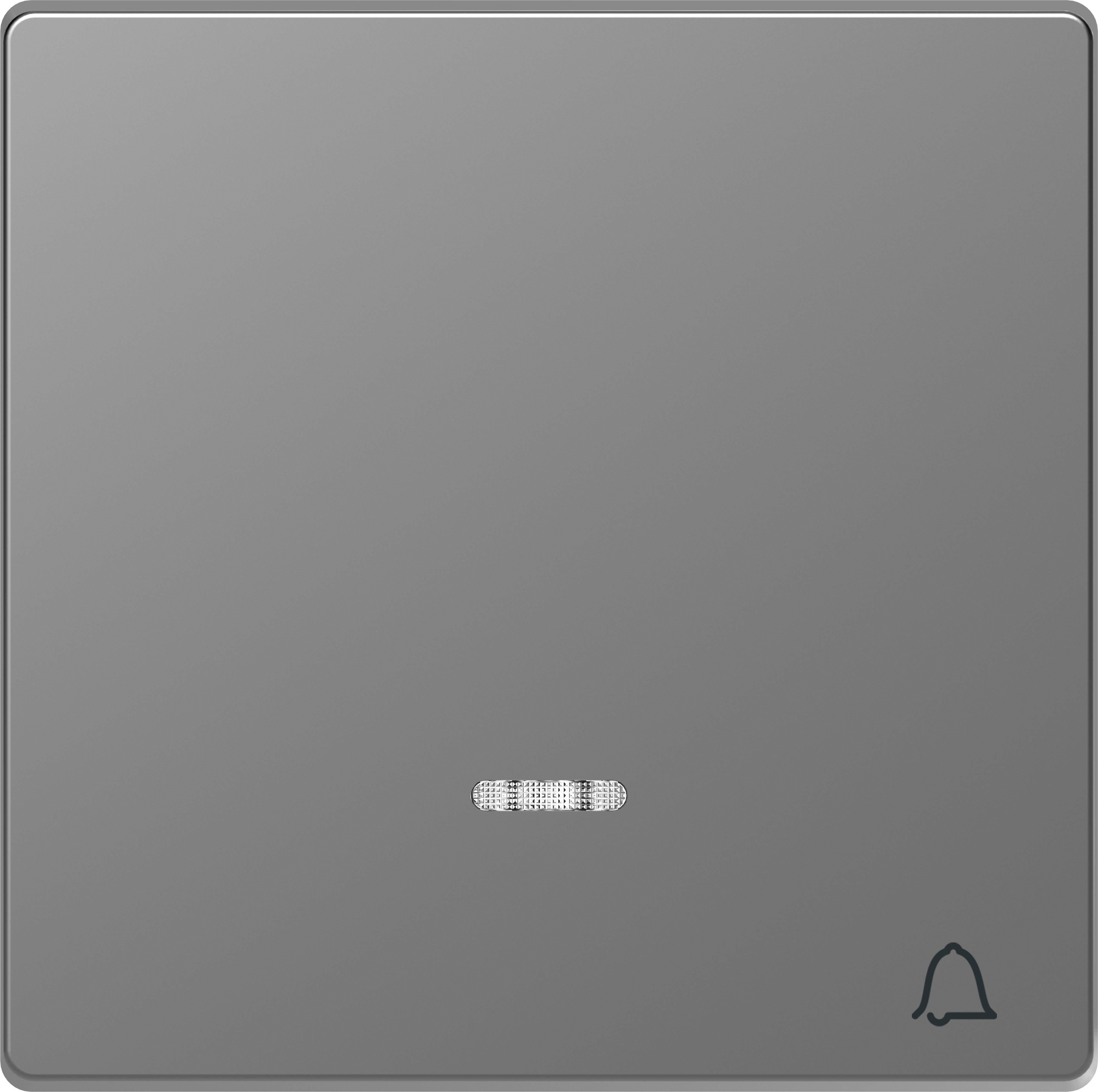 'Glocken-Symbol' in der rechten unteren Ecke auf minimalistischem, grauem Hintergrund.