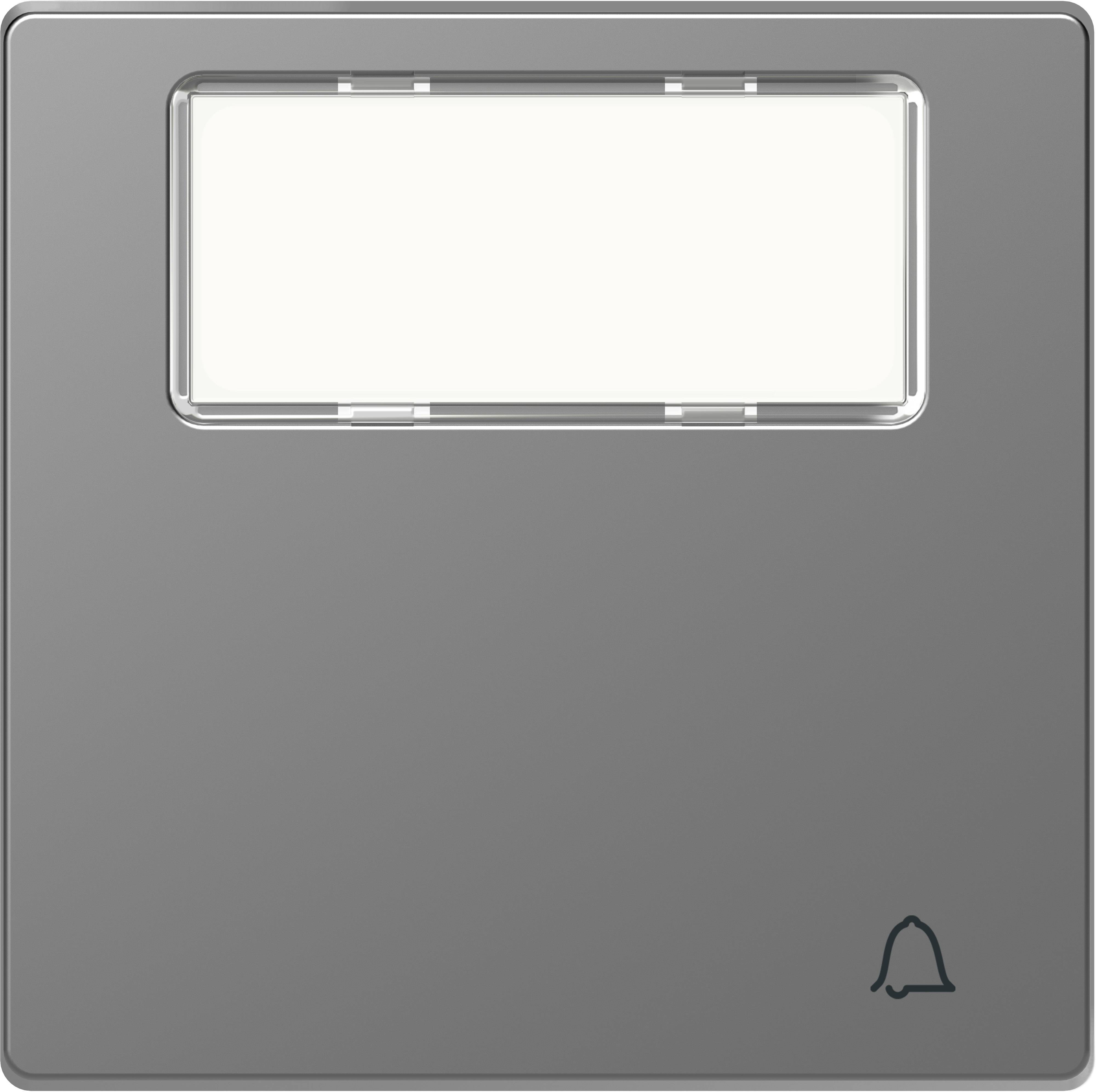 Eine graue Türklingelplatte mit einem kleinen, schemenhaften Glockensymbol unten rechts.