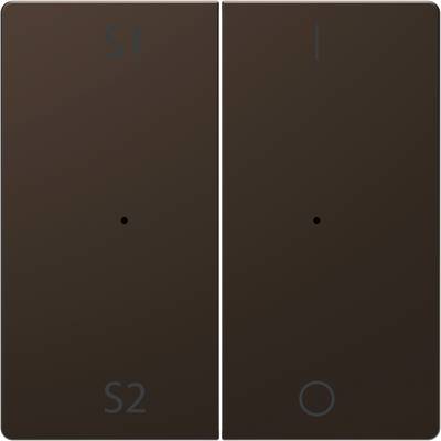 Ein dunkelbrauner Doppelschalter, links mit 'S1' und 'S2' beschriftet, rechts mit 'I' und 'O'.