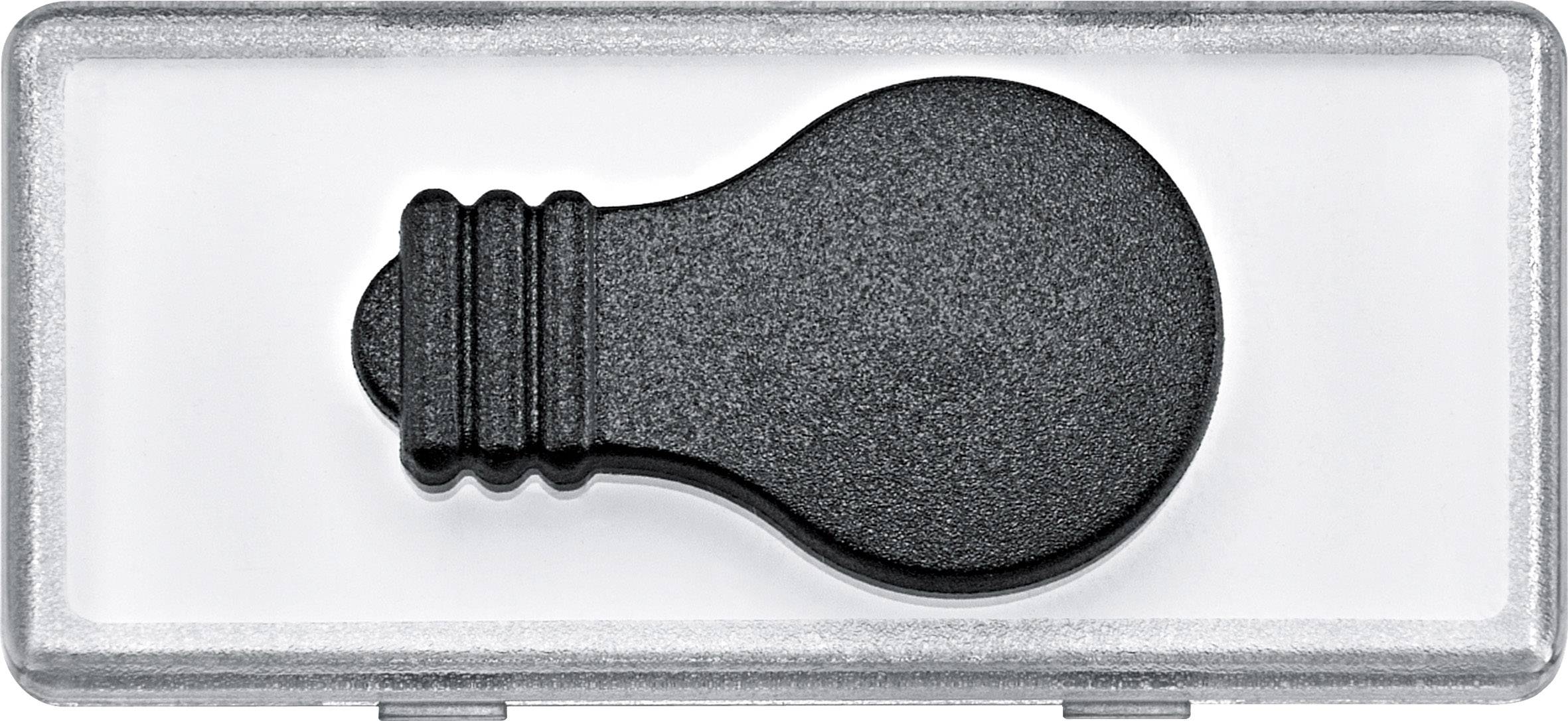 Eine schwarze Glühbirnensymbol-Schaltfläche auf weißem Hintergrund, die möglicherweise eine Funktion oder Option in einem Gerät anzeigt.