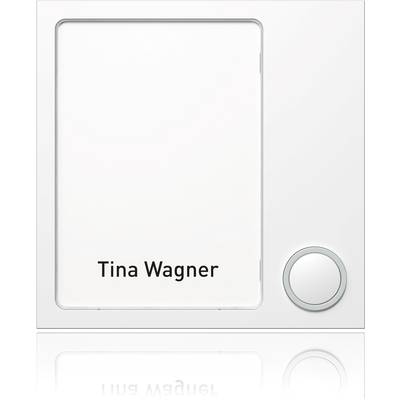 Klingelschild mit Namensschild 'Tina Wagner' und beleuchtetem Klingelknopf auf weißem Hintergrund.