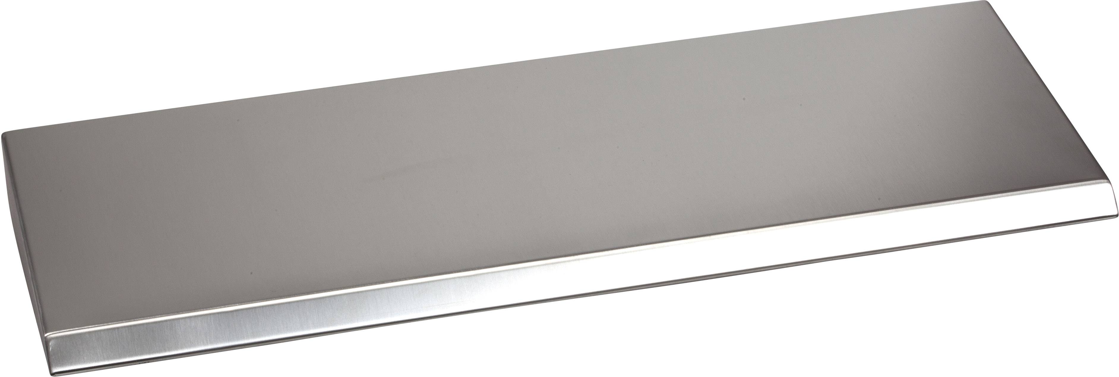 Ein rechteckiges, flaches Metallblech mit glatter Oberfläche, leicht reflektierend, ohne sichtbare Muster oder Texturen.