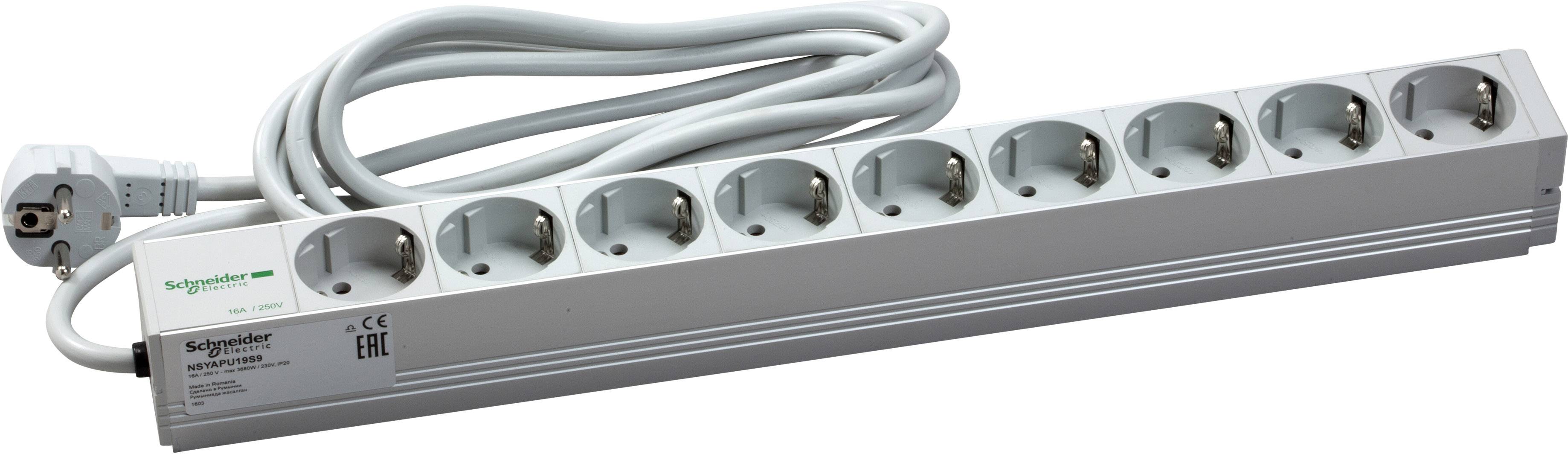 Schneider Electric NSYAPU19S9 19 Zoll Netzwerkschrank-Steckdosenleiste 1 HE Schutzkontaktsteckdose Aluminium