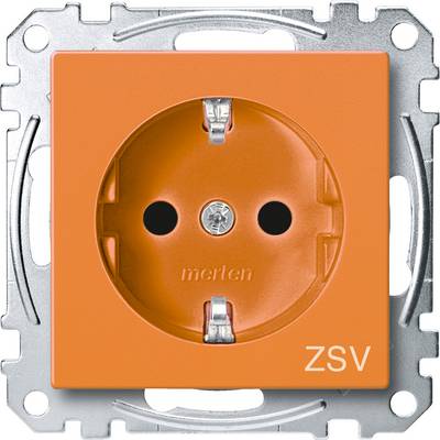 'Merten' Steckdose, orange, mit Buchstaben 'ZSV' aufgedruckt, ohne angeschlossene Kabel.