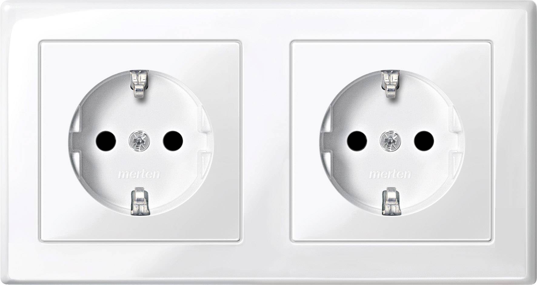 Zwei weiße Steckdosen nebeneinander an einer Wand, geeignet für EU-Stecker.