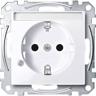 Weiße, runde Steckdose in einer quadratischen Metallfassung, geeignet für den Einbau in die Wand.