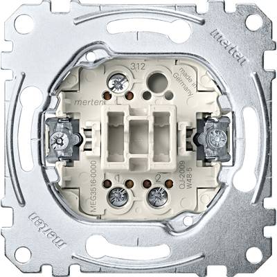 Nahaufnahme eines Wippschalters in Metallhalterung. Sichtbare Schrauben und Anschlüsse. Aufschrift 'made in Germany'.