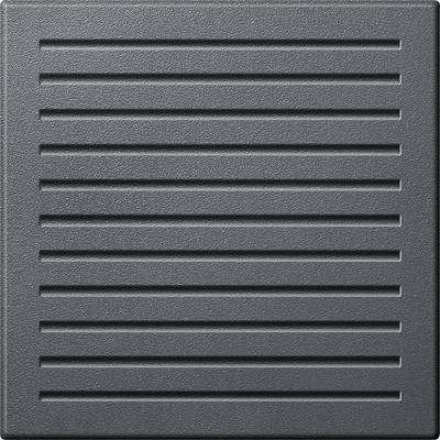 Ein schwarzes, strukturiertes Rechteck mit waagerechten Linien; schlichtes Design.