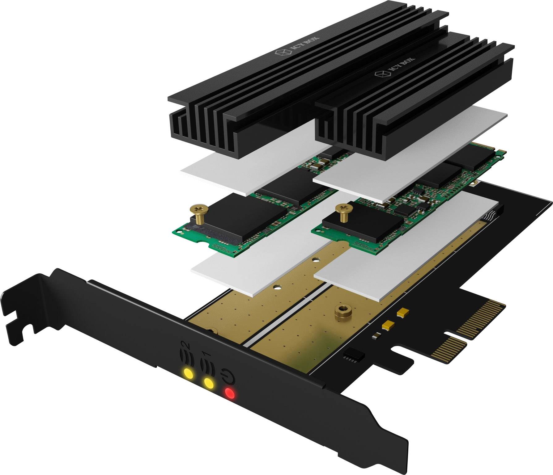 RAIDON IB-PCI215M2-HSL 2 Port M.2 Controller PCIe x4 Passend für (SSD): 2230, 2242, 2260, 2280, 22110 Passive Kühlung, i-4