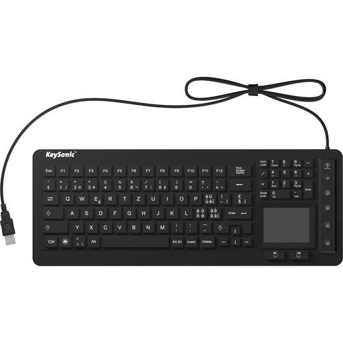 Keysonic KSK-6231 INEL (CH) USB Tastatur Schweiz, QWERTZ Schwarz Silikonmembran, Wasserfest (IPX7), Beleuchtet, Integrie...