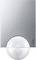 Eine silberne Außenleuchte mit einem kugelförmigen Bewegungssensor unten, Marke 'metten'. Geeignet für automatische Beleuchtung.