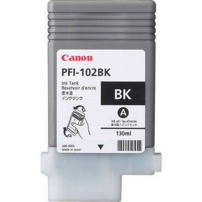 Canon PFI-102BK Tintenpatrone in Schwarz, 130ml. Geeignet für professionelle Drucker. Aufdruck auf Japanisch, Englisch und Französisch.