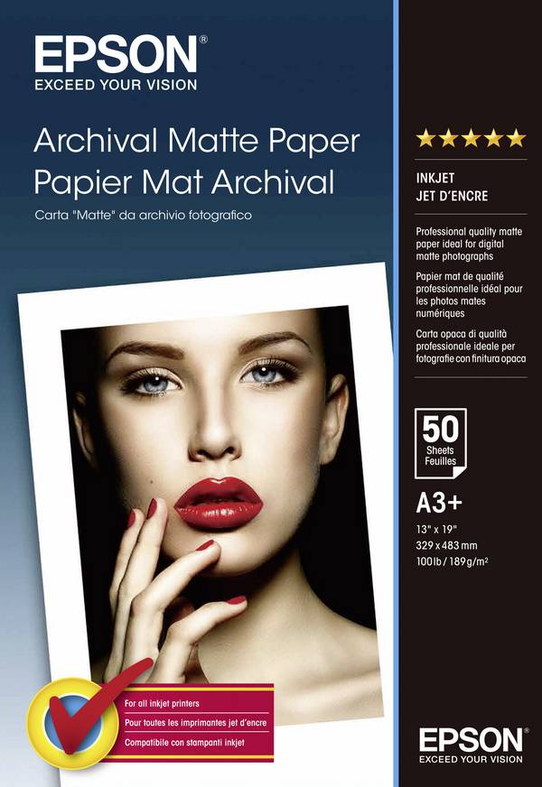 Epson Archival Matte Paper A3+ C13S041340 Fotopapier DIN A3+ 189 g/m² 50 Blatt Matt, Strukturierte Oberfläche