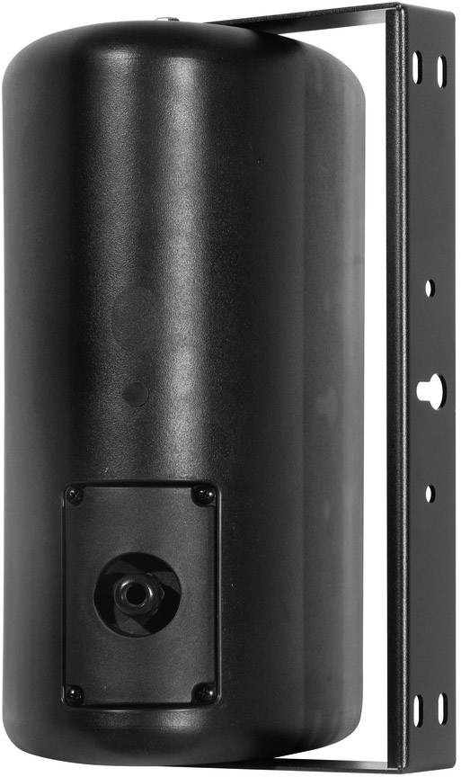 Schwarzer zylindrischer Wassertank mit Halterung an der Seite. Tank hat eine Öffnung an der Vorderseite.