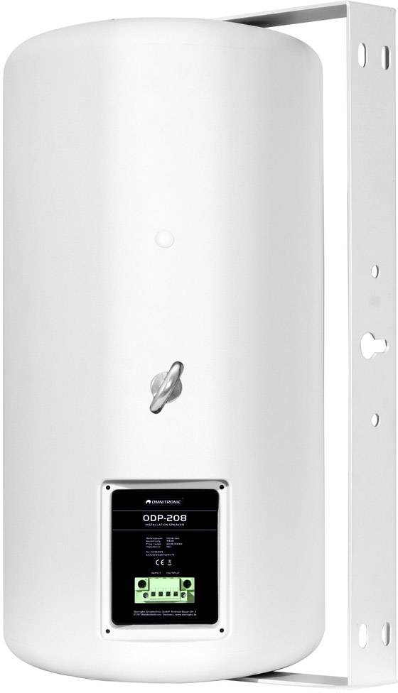 Ein weißer, zylindrischer Warmwasserboiler mit digitaler Anzeige und Bedienelementen an der Vorderseite, an einer Wand montiert.