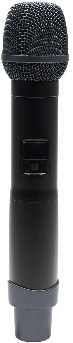 Schwarzes drahtloses Mikrofon mit Gitter, hält Töne und Gesang klar und mobil, geeignet für Bühnenauftritte und Reden.