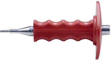 Rotes Werkzeug mit geriffeltem Griff und schmaler Spitze, seitlich betrachtet, vor weißem Hintergrund.