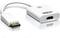 Ein weißer Adapter mit einem DisplayPort-Stecker auf der einen Seite und einem HDMI-Port auf der anderen, geeignet für 4K-Übertragung.