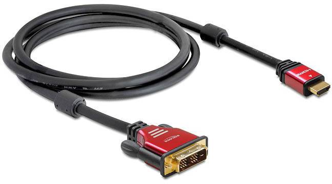 Ein HDMI-zu-DVI-Kabel, das für den Anschluss eines Monitors oder Fernsehers an einen Computer oder eine andere Videoquelle verwendet wird.