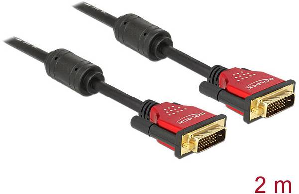 Delock DVI Anschlusskabel DVI-D 24+1pol. Stecker, DVI-D 24+1pol. Stecker 1.80 m Schwarz 84345 vergoldete Steckkontakte, mit Ferritkern DVI-Kabel