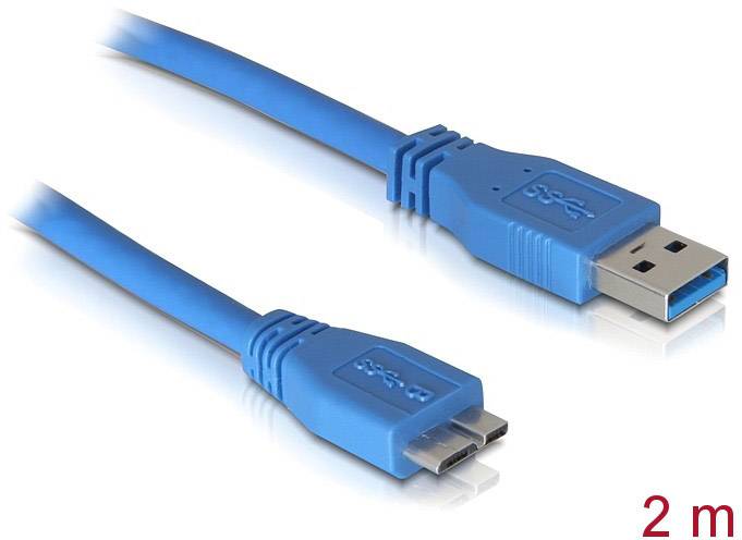 Delock USB-Kabel USB 3.2 Gen1 USB-A Stecker, USB-Micro-B 3.0 Stecker 2.00 m Blau vergoldete Steckkontakte 82532-0