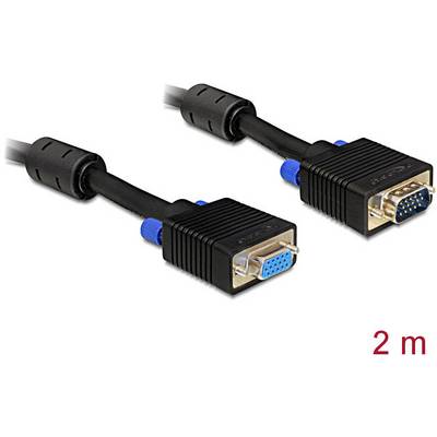 Delock VGA Verlängerungskabel VGA 15pol. Stecker, VGA 15pol. Buchse 2.00 m Schwarz 82564 mit Ferritkern VGA-Kabel-0
