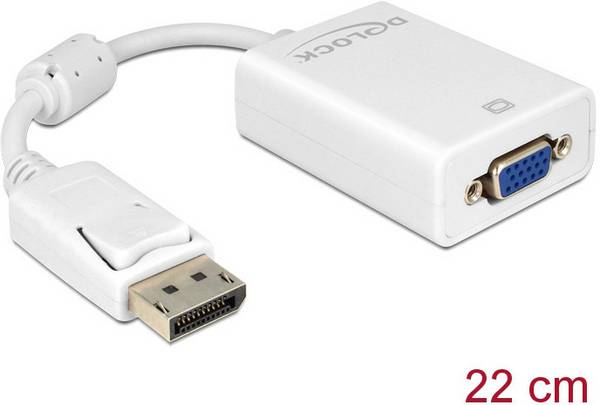 Delock 61766 DisplayPort / VGA Adapter [1x DisplayPort Stecker - 1x VGA-Buchse] Weiß mit Ferritkern 12.00 cm