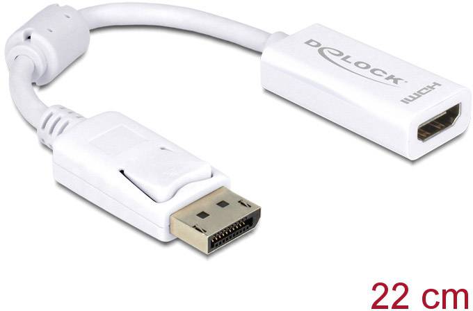 Delock 61767 DisplayPort / HDMI Adapter [1x DisplayPort Stecker - 1x HDMI-Buchse] Weiß mit Ferritkern 12.00 cm