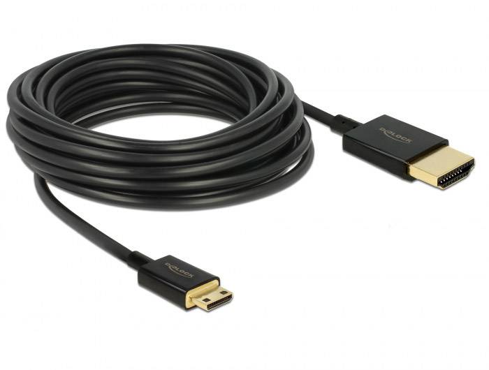 Delock HDMI Anschlusskabel HDMI-A Stecker, HDMI-Mini-C Stecker 4.50 m Schwarz 84780 4K UHD, vergoldete Steckkontakte HDM-2