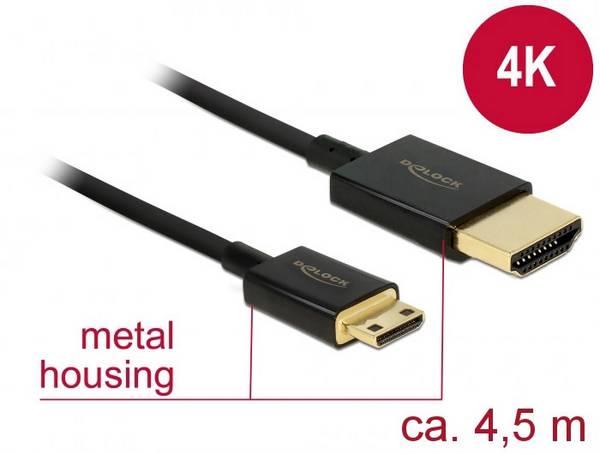 Delock HDMI Anschlusskabel HDMI-A Stecker, HDMI-Mini-C Stecker 4.50 m Schwarz 84780 4K UHD, vergoldete Steckkontakte HDMI-Kabel