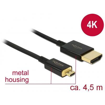 Delock HDMI Anschlusskabel HDMI-A Stecker, HDMI-Micro-D Stecker 4.50 m Schwarz 84785 vergoldete Steckkontakte HDMI-Kabel