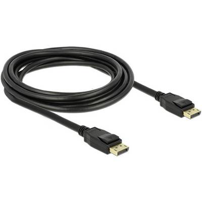 Ein schwarzes DisplayPort-Kabel mit zwei Steckern an beiden Enden, geeignet für die Verbindung von Monitoren und Computern.