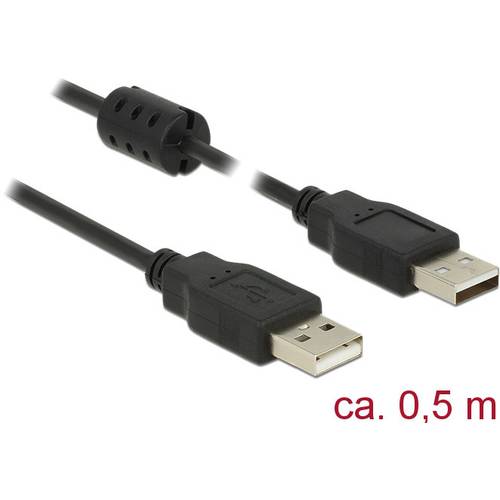 Delock USB-Kabel USB 2.0 USB-A Stecker, USB-A Stecker 0.50 m Schwarz mit Ferritkern 84888