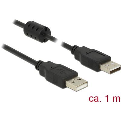 Ein schwarzes USB-Verlängerungskabel mit zwei USB-A-Steckern, Länge ca. 1 Meter.
