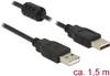 Delock USB-Kabel USB 2.0 USB-A Stecker, USB-A Stecker 1.50 m Schwarz mit Ferritkern 84890
