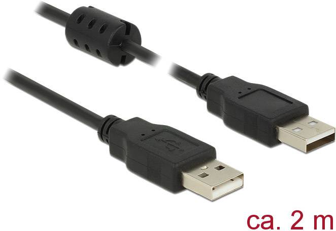 Ein schwarzes USB-Verlängerungskabel mit zwei USB-A-Steckern, Länge ca. 2 Meter.