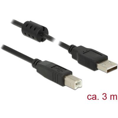 Delock USB-Kabel USB 2.0 USB-A Stecker, USB-B Stecker 3.00 m Schwarz mit Ferritkern 84898