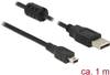 Delock USB-Kabel USB 2.0 USB-A Stecker, USB-Mini-B Stecker 1.00 m Schwarz mit Ferritkern 84912