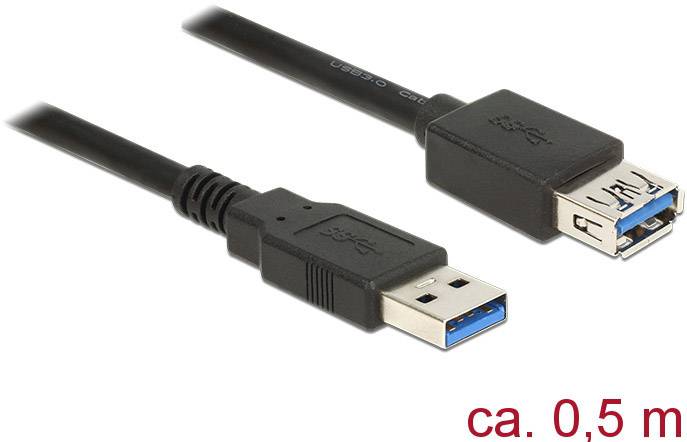 DELOCK Verlängerungskabel USB 3.0 Typ-A Stecker > USB 3.0 Typ-A Buchse 0,5 m schwarz