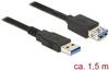 Delock USB-Kabel USB 3.2 Gen1 USB-A Stecker, USB-A Buchse 1.50 m Schwarz vergoldete Steckkontakte 85055