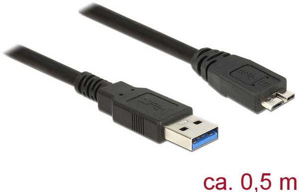 Delock USB-Kabel USB 3.2 Gen1 USB-A Stecker, USB-Micro-B 3.0 Stecker 0.50 m Schwarz vergoldete Steckkontakte 85071