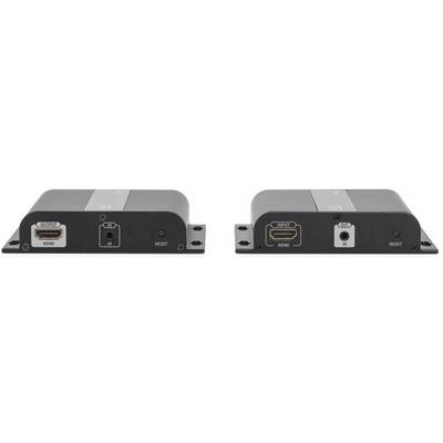 Zwei schwarze elektronische Geräte nebeneinander mit HDMI-, Strom- und Reset-Anschlüssen auf der Vorderseite.