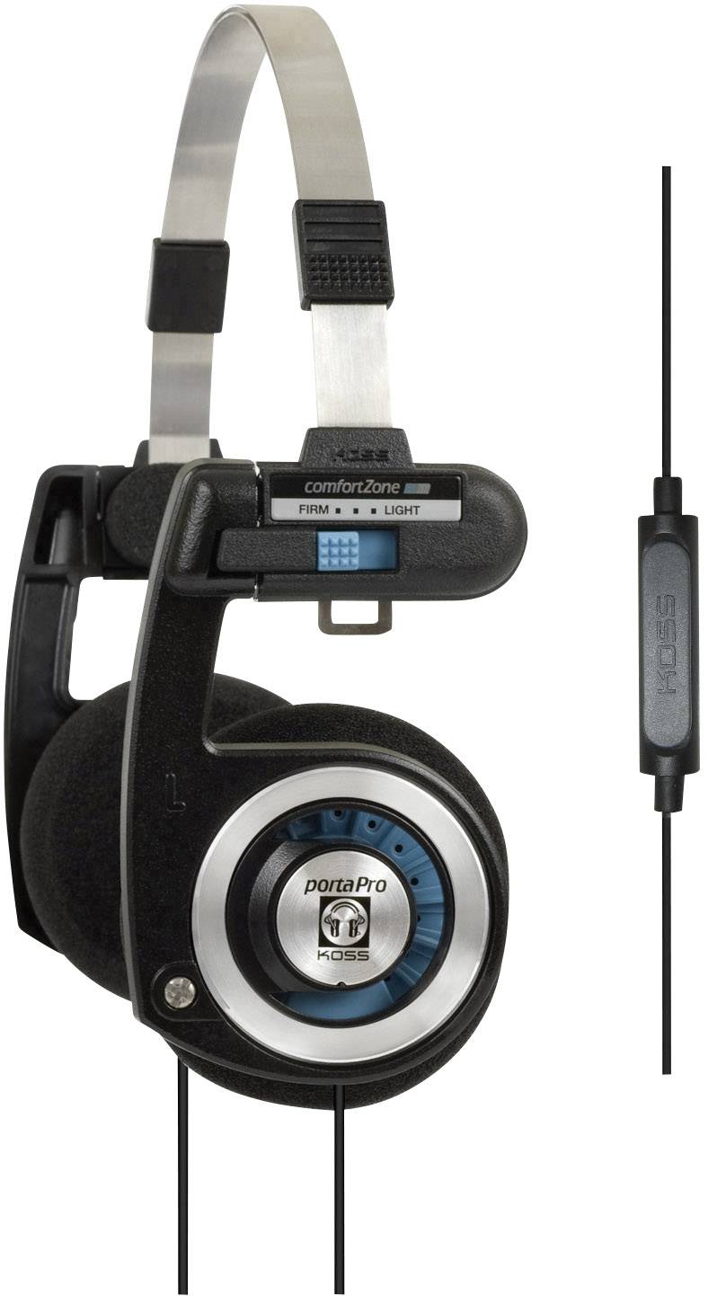 KOSS PORTA PRO mic Kopfhörer On Ear Leichtbügel, Headset, Lautstärkebegrenzung Schwarz-Silber