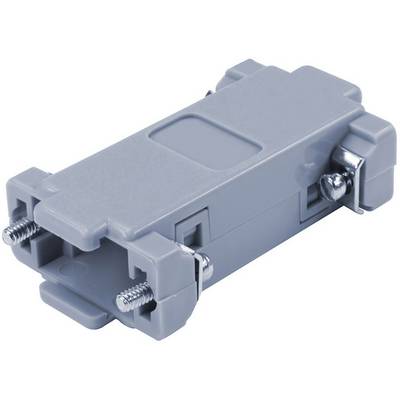 Ein graues elektrisches Anschlussgehäuse mit rechteckiger Form und seitlichen Schrauben zur Befestigung von Kabeln oder Leitungen.