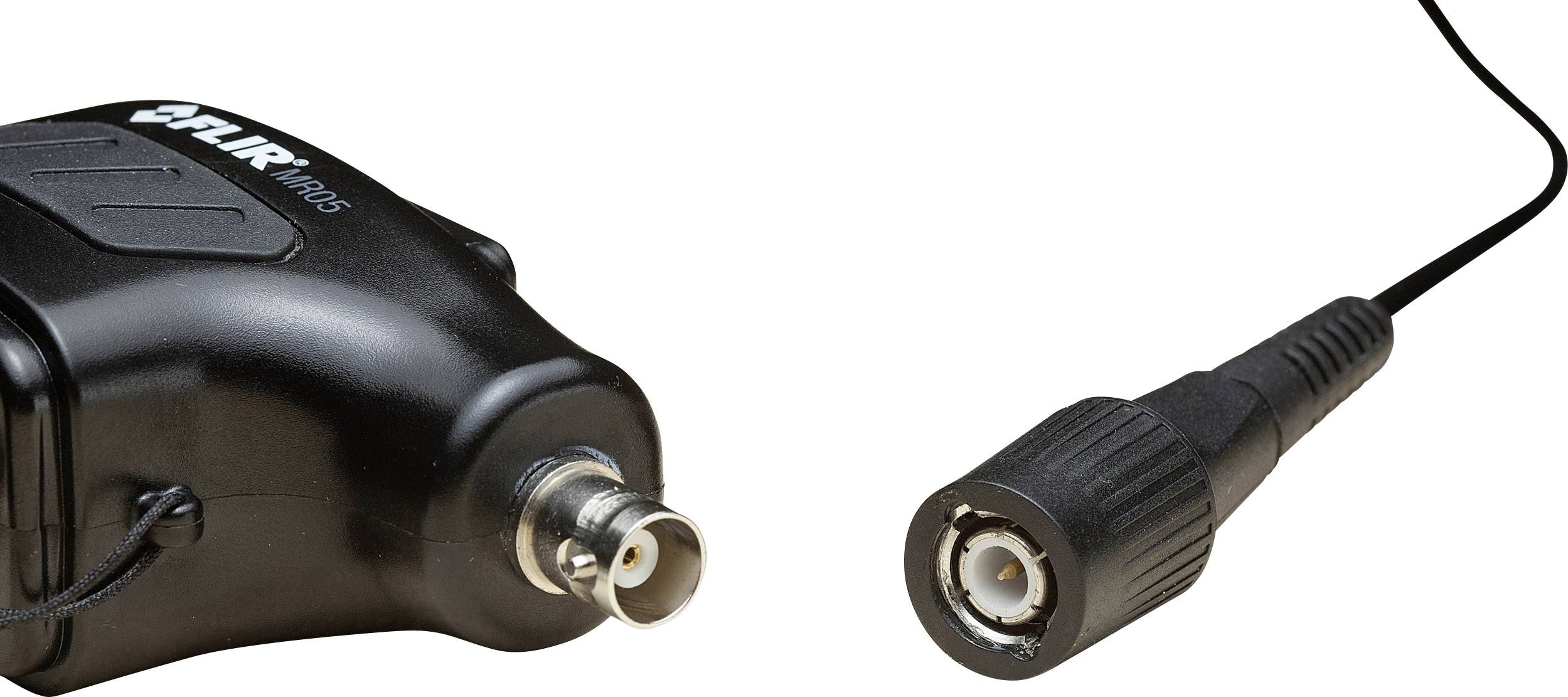 Ein Funkmodul mit angeschlossenem Antennenkabel. Links ist das Modul mit BNC-Stecker, rechts das abnehmbare Antennenstück.