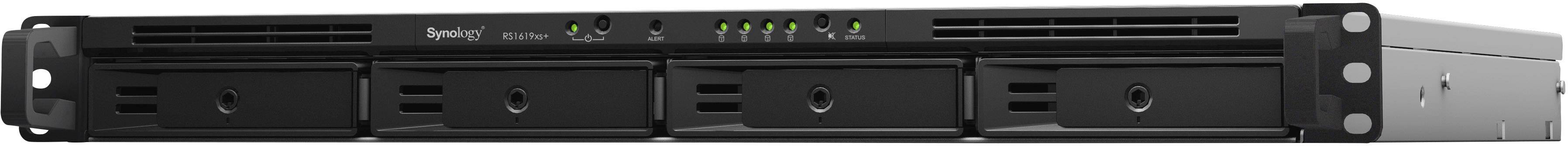 'NAS-Servergerät im Rackmount-Design mit drei Festplattenschächten und LED-Anzeigen auf der Vorderseite. Hersteller-Logo oben.'