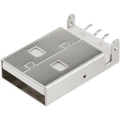 Ein USB-Stecker in Nahaufnahme, silberfarben, rechteckig mit mehreren Anschlussstiften auf der Rückseite.